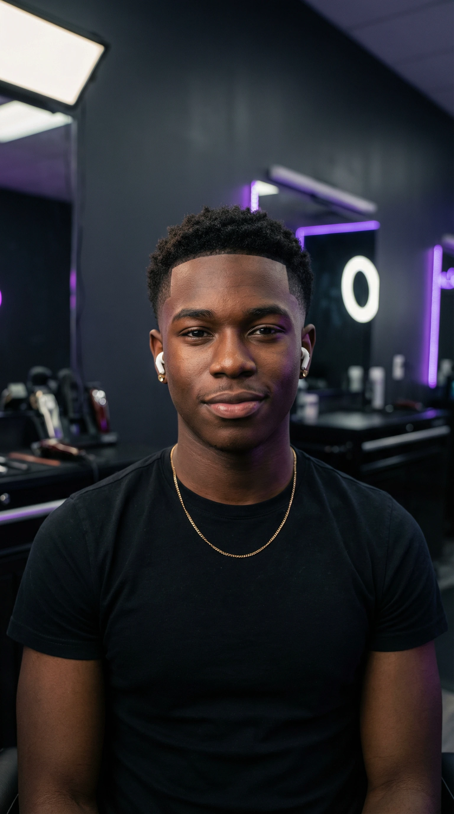 Barbering student in modern barbershop