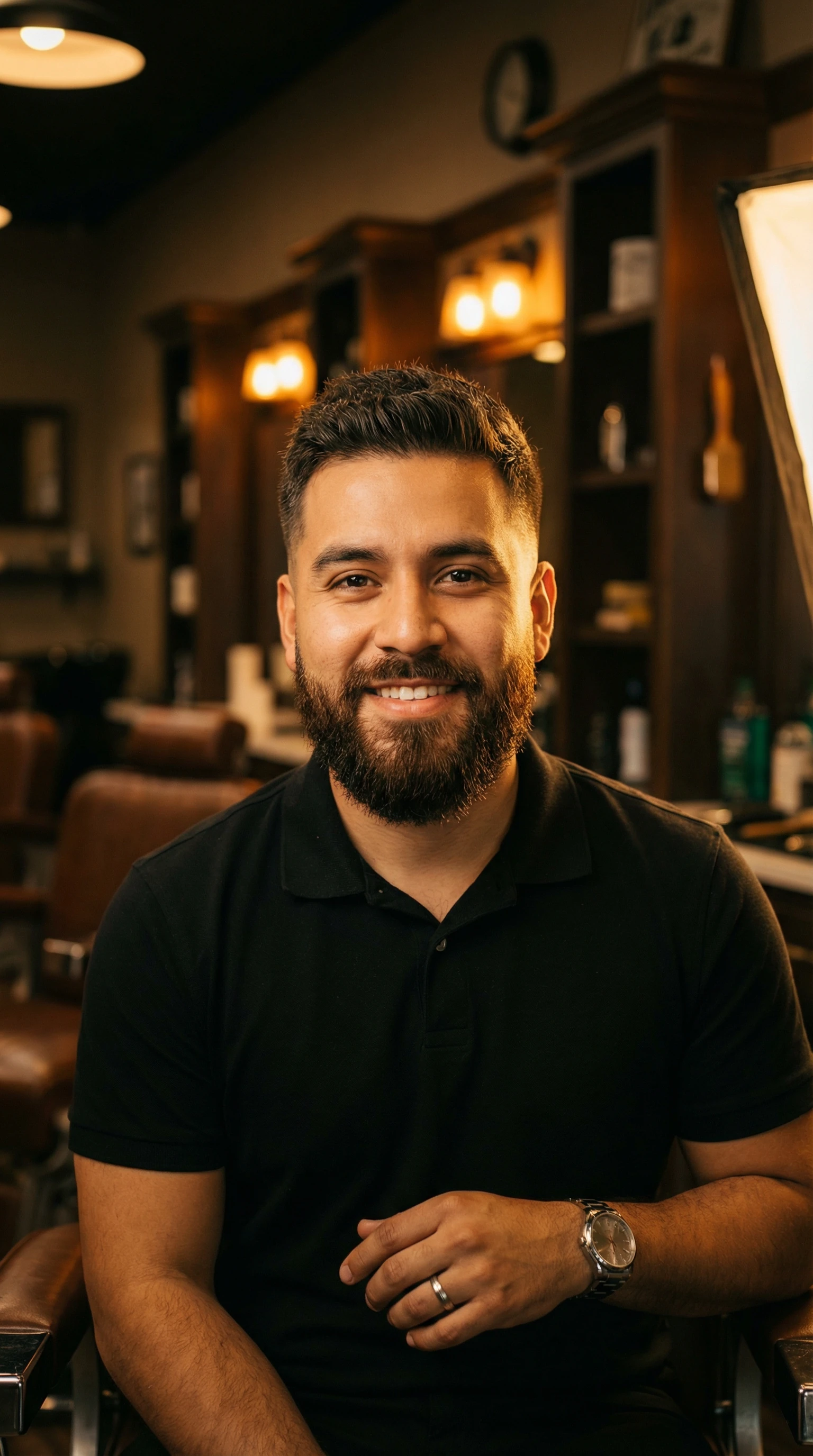Barber working on client in classic barbershop