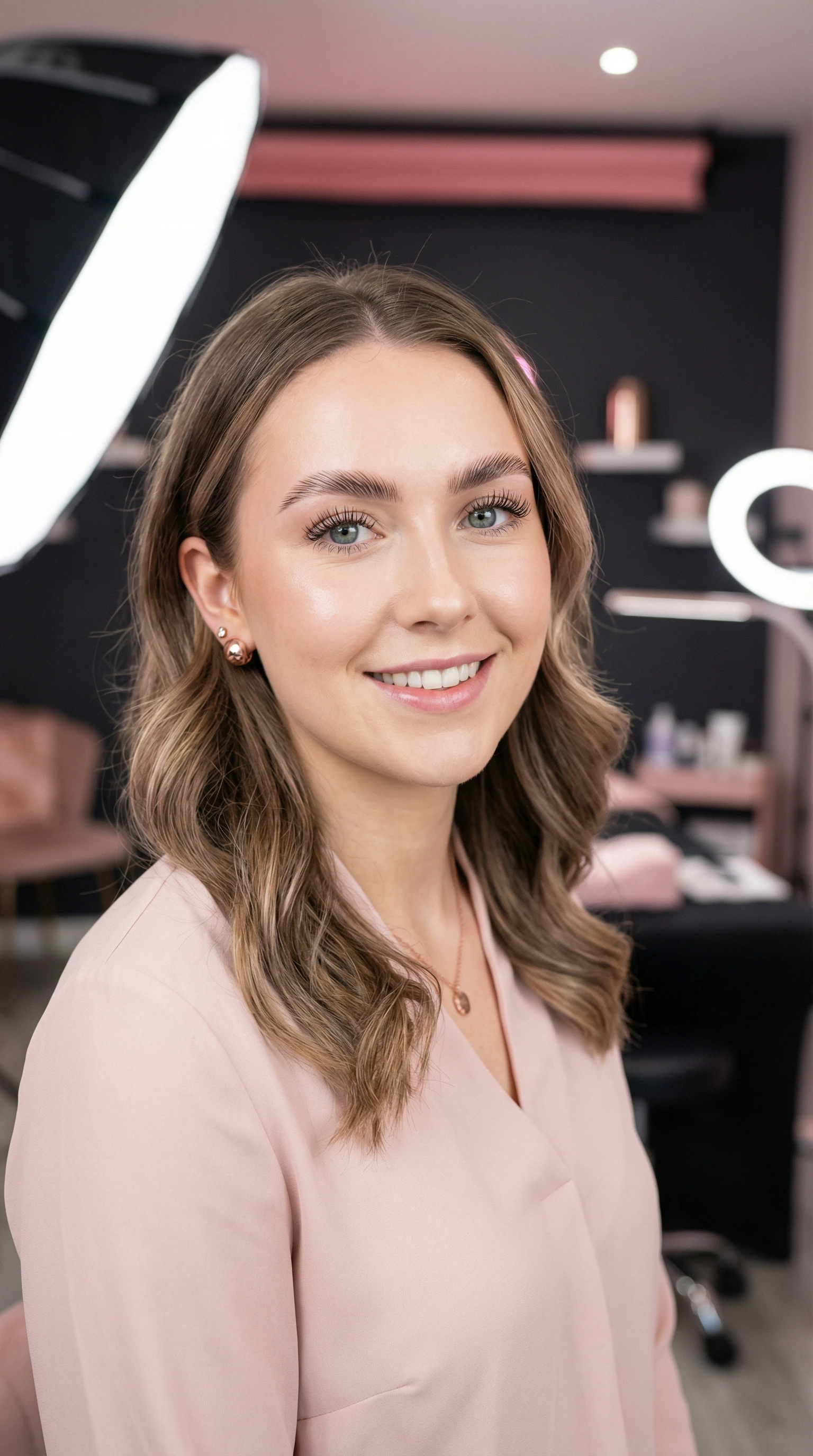 Beauty professional in lash studio