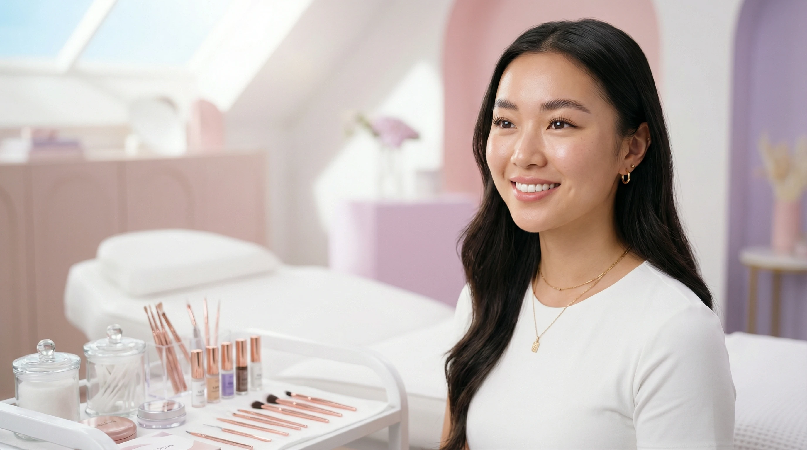 Beauty professional in lash studio