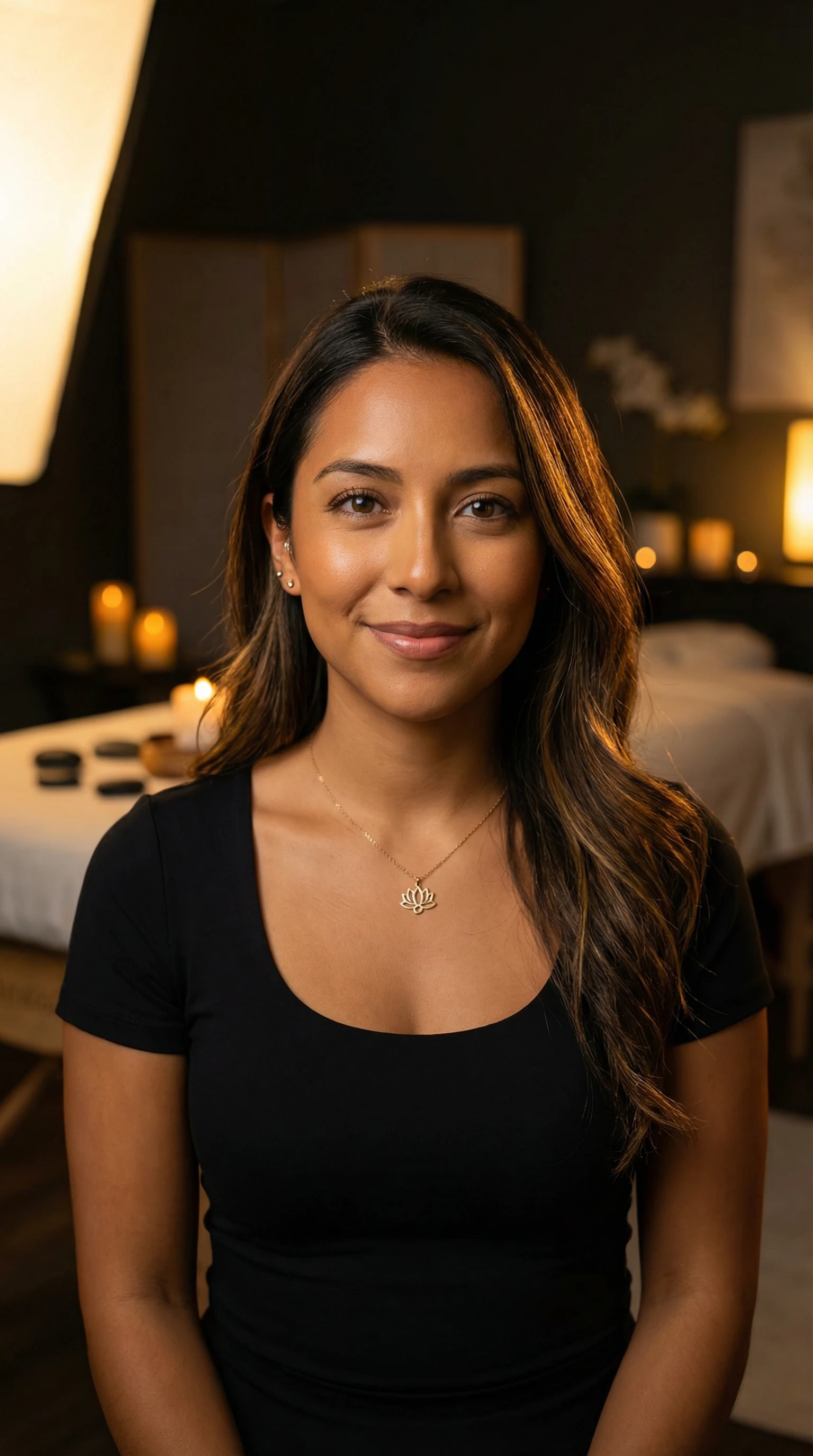 Massage therapy student in serene spa setting