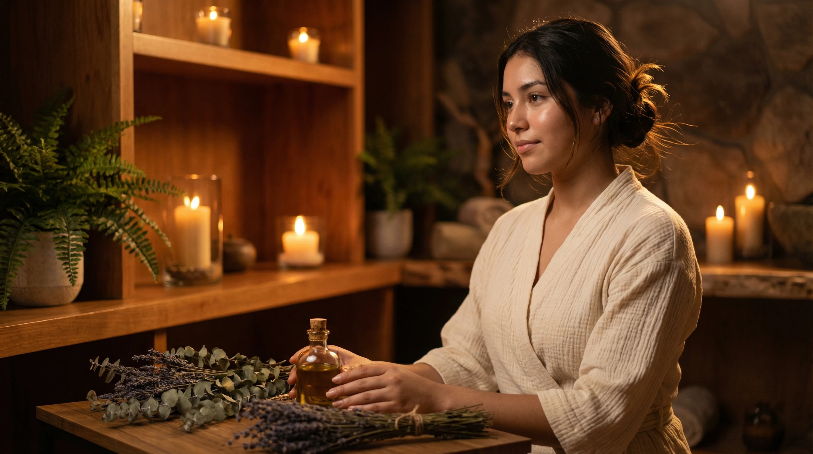 Massage therapy student in serene spa setting