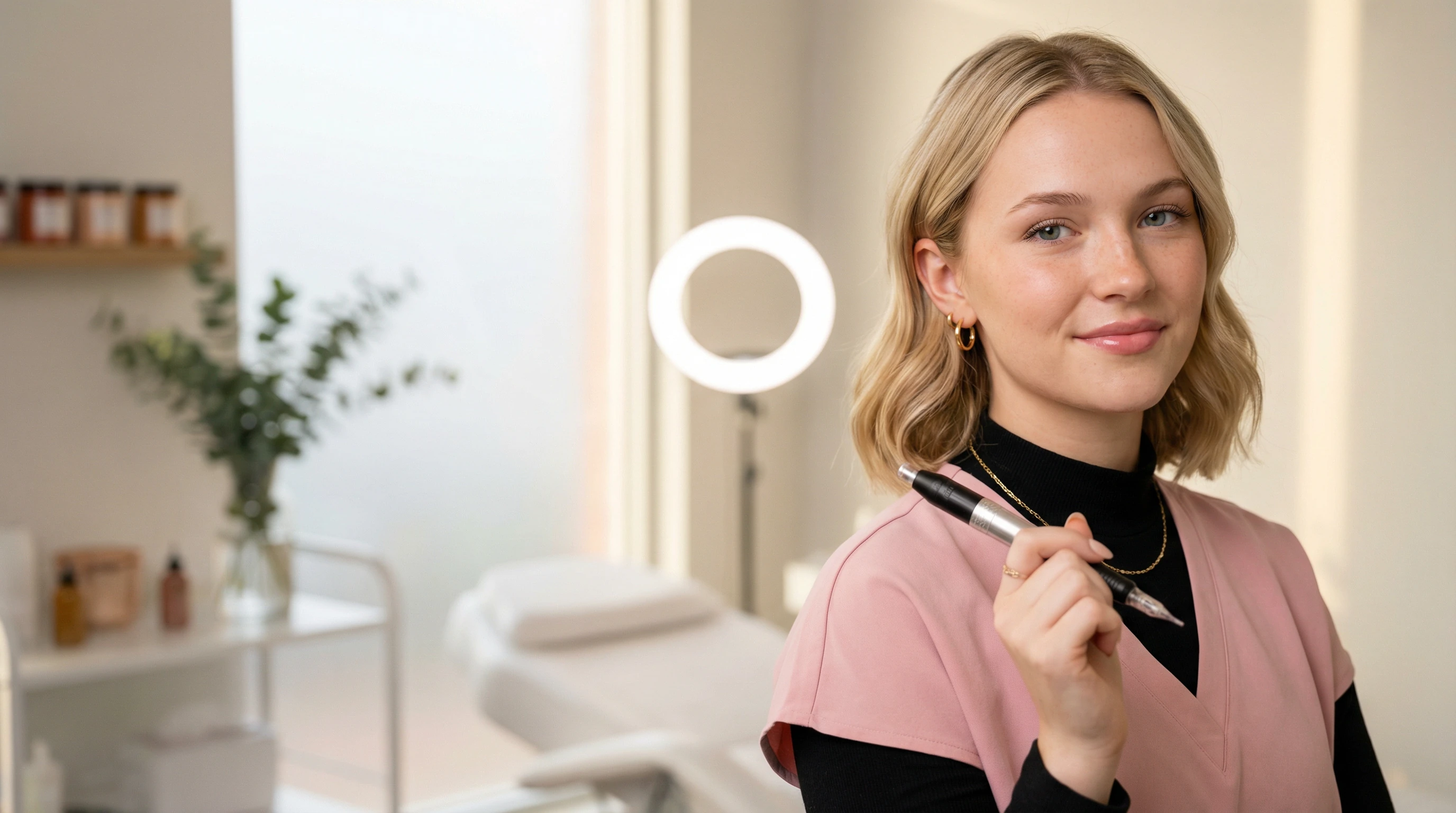 PMU artist in modern studio