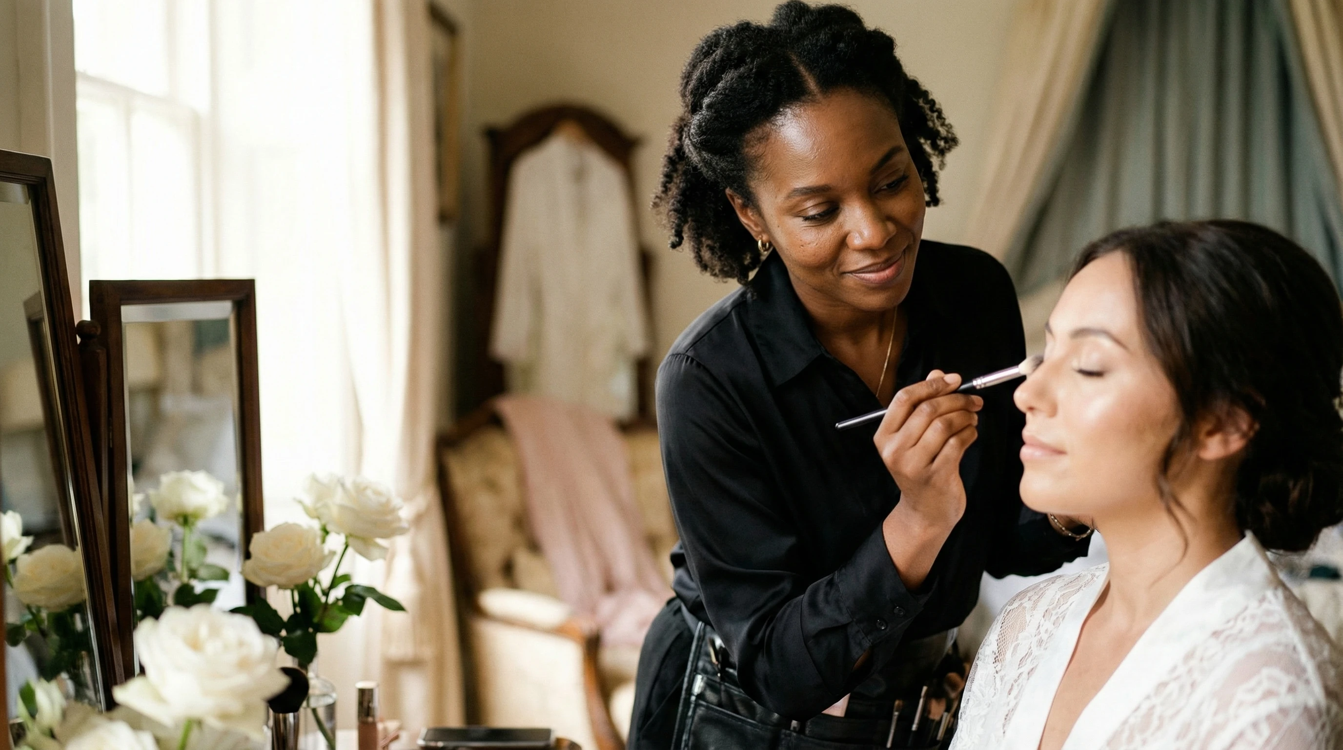 Makeup artist doing bridal makeup
